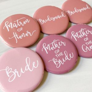 Neutral Wedding Button Pins, Clothing Magnet, Wedding Party, Wedding Rehearsal, Mother of the Bride, Mother of the Groom, Maid of Honor